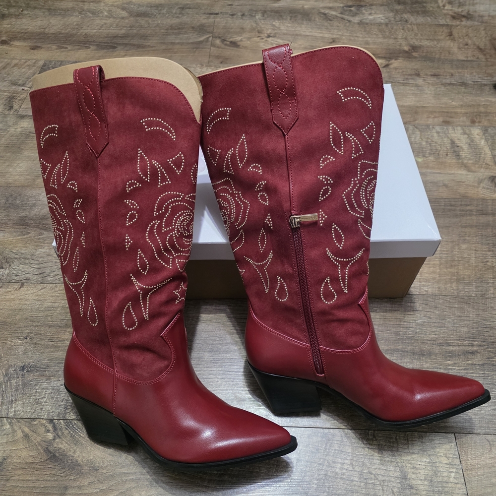 Jessica Simpson Zodra Red Embroidered Western Women's Size 8.5 Wide Boots - Picture 4 of 14